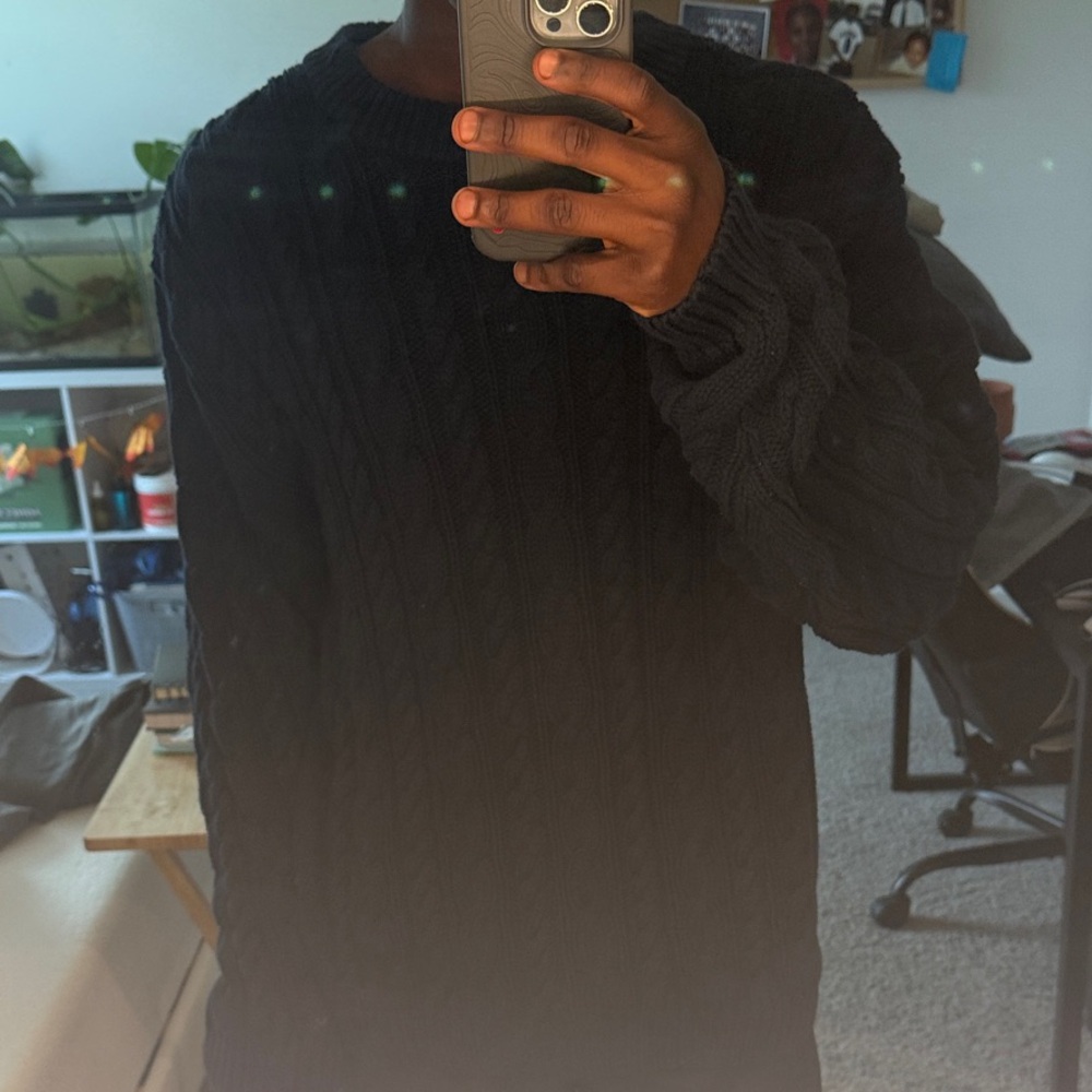Men's Black Cable Knit Sweater